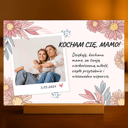 Motyw kwiatów + życzenia - Druk na szkle, spersonalizowany prezent dla mamy - idamell.com