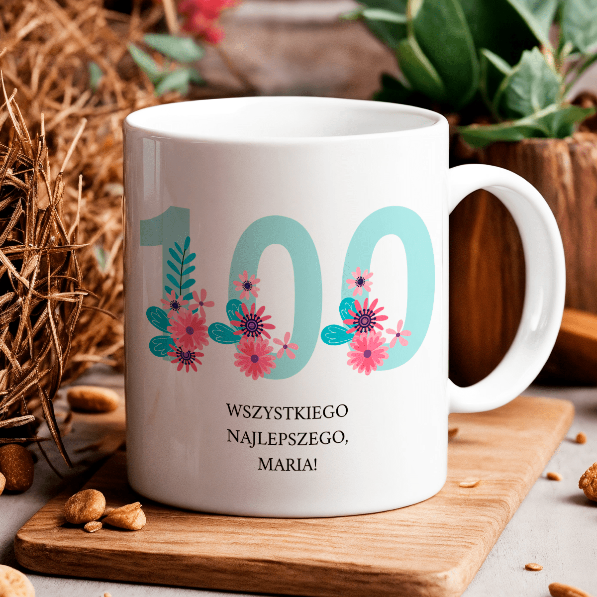 Na 100. urodziny - 1x Kubek z nadrukiem, spersonalizowany prezent dla babci - idamell.com