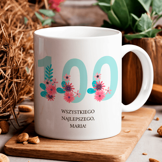 Na 100. urodziny - 1x Kubek z nadrukiem, spersonalizowany prezent dla babci - idamell.com