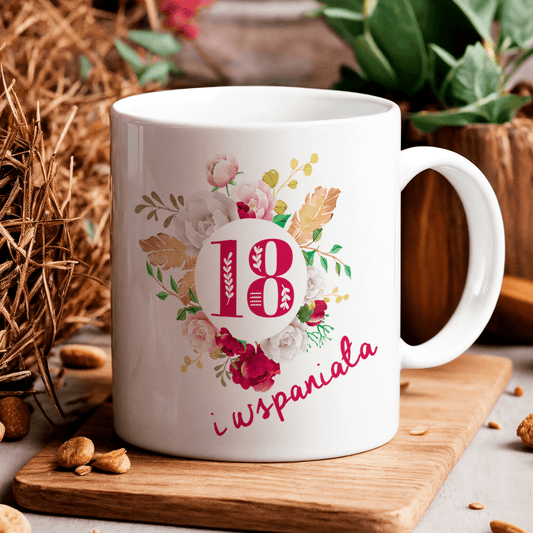 Na 18 urodziny - 1x Kubek z nadrukiem, spersonalizowany prezent dla kobiety - idamell.com
