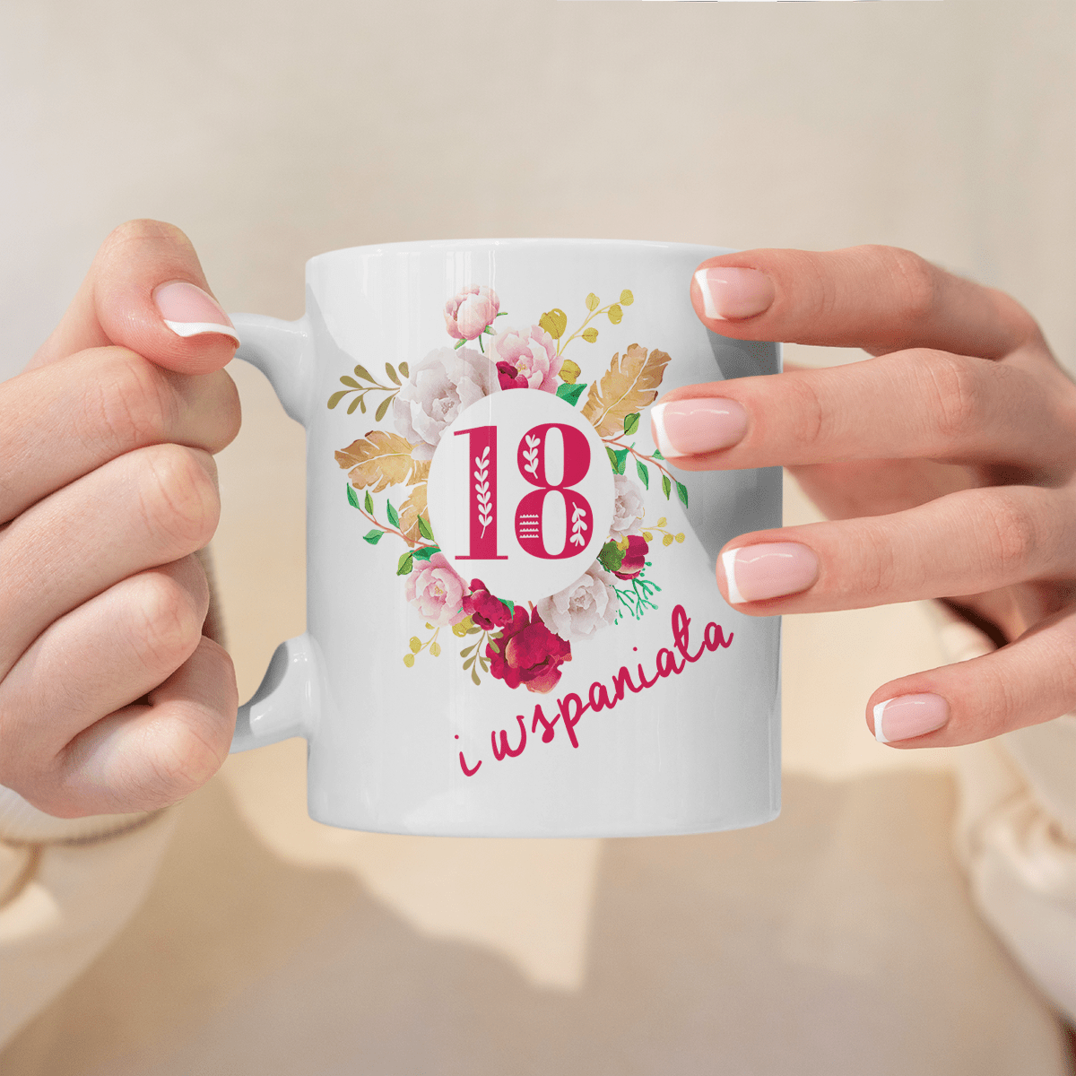 Na 18 urodziny - 1x Kubek z nadrukiem, spersonalizowany prezent dla kobiety - idamell.com