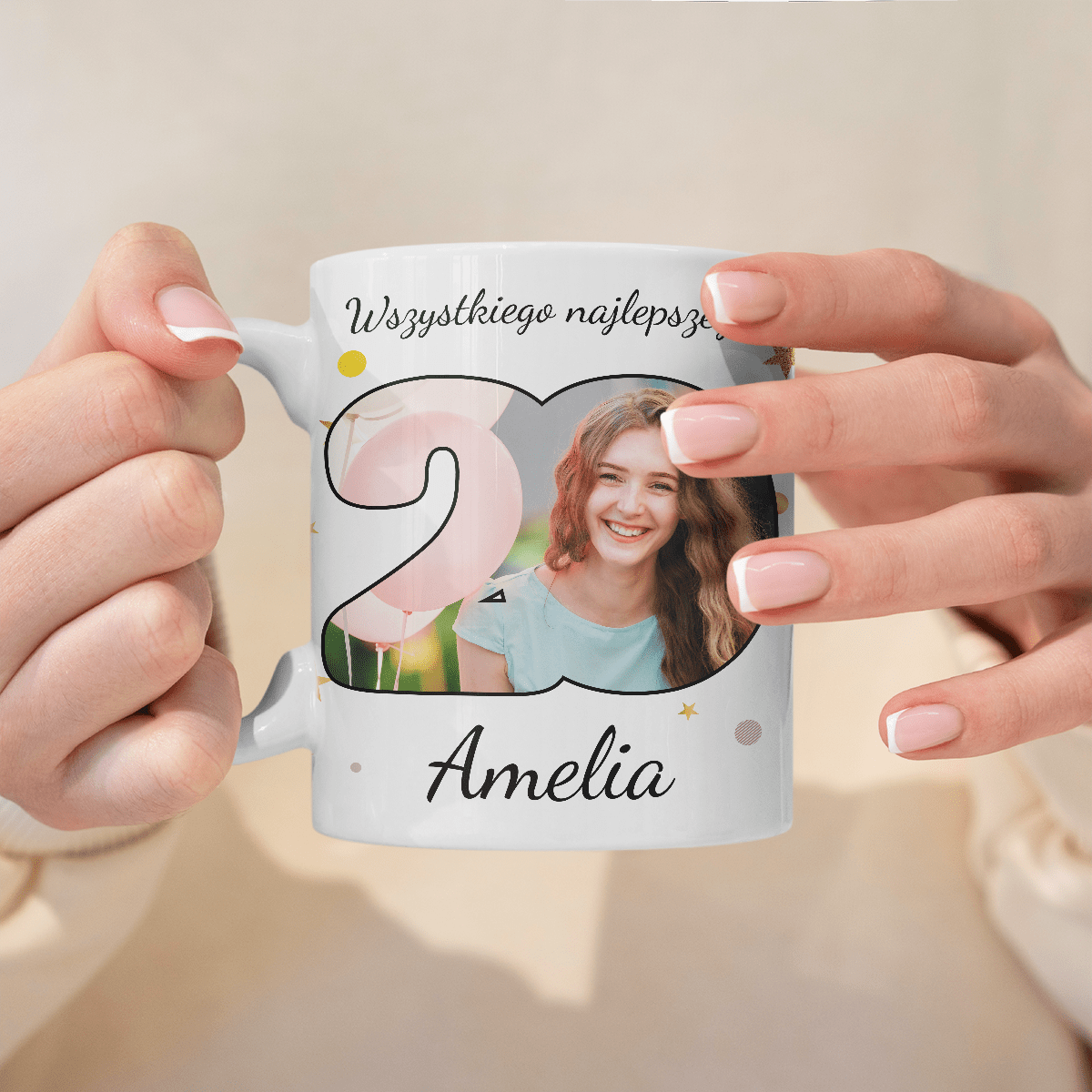 Na 20. urodziny ze zdjęciem - 1x Kubek z nadrukiem, spersonalizowany prezent dla niej - idamell.com