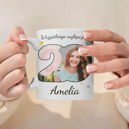 Na 20. urodziny ze zdjęciem - 1x Kubek z nadrukiem, spersonalizowany prezent dla niej - idamell.com