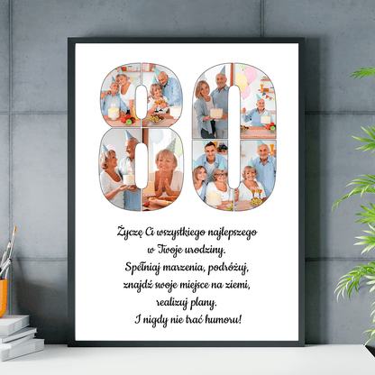 Na 80. urodziny - plakat, spersonalizowany prezent dla niej - idamell.com
