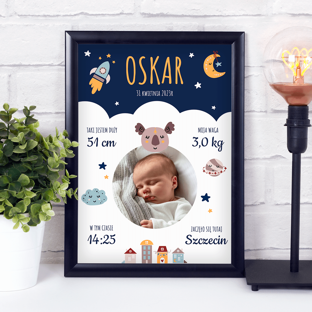 Na pamiątkę narodzin - Druk na szkle, spersonalizowany prezent dla dziecka - idamell.com