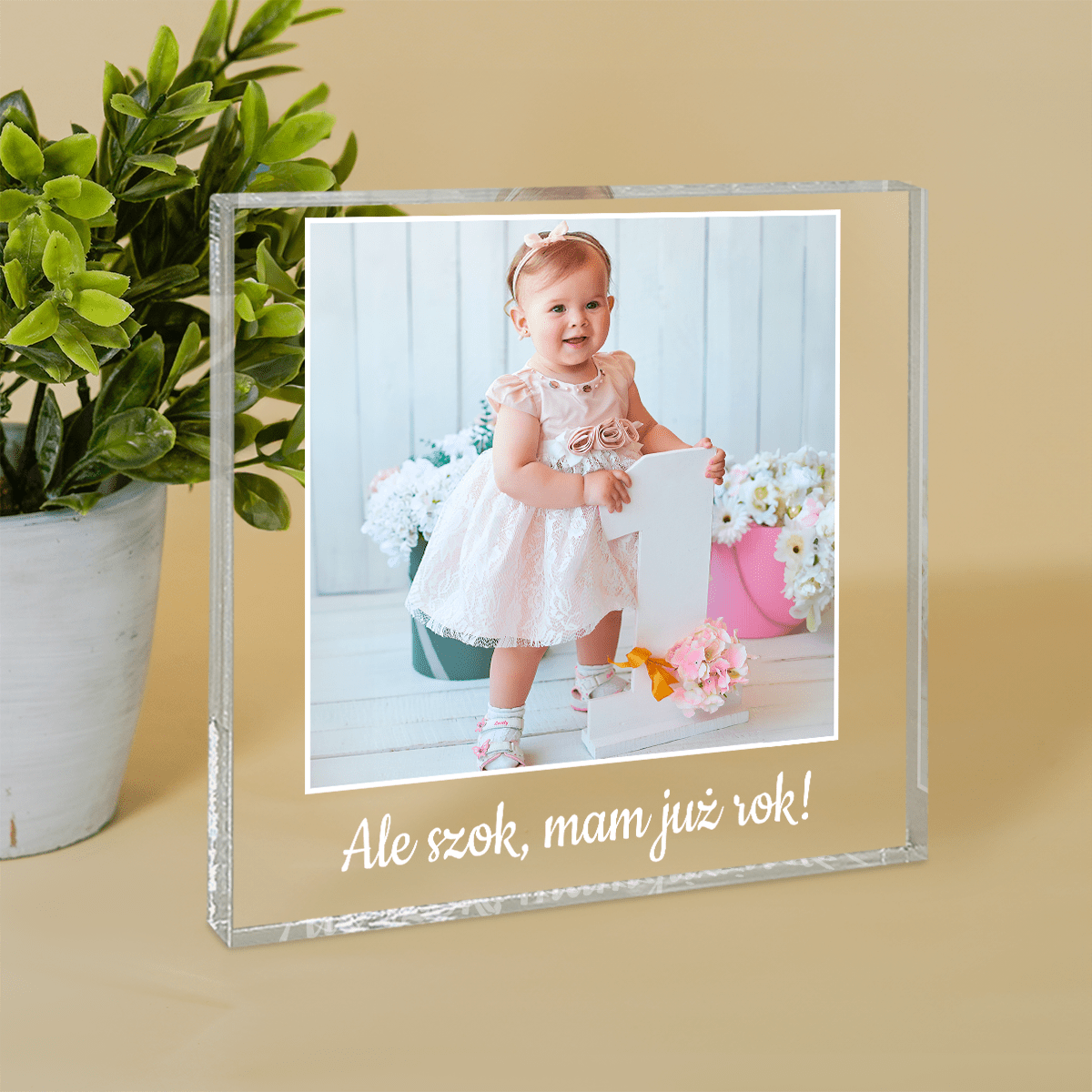 Na pierwsze urodziny - Druk na kwadratowym szkle, spersonalizowany prezent dla dziecka - idamell.com