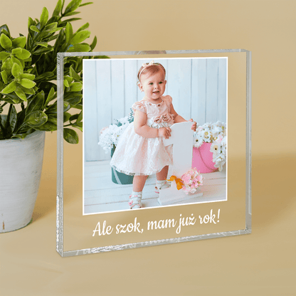Na pierwsze urodziny - Druk na kwadratowym szkle, spersonalizowany prezent dla dziecka - idamell.com