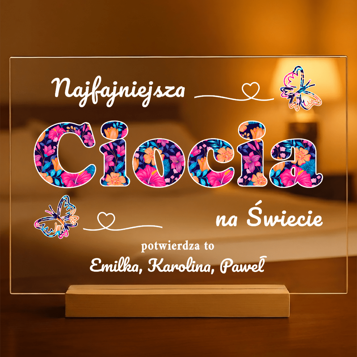 Najfajniejsza ciocia - Druk na szkle, spersonalizowany prezent dla cioci - idamell.com