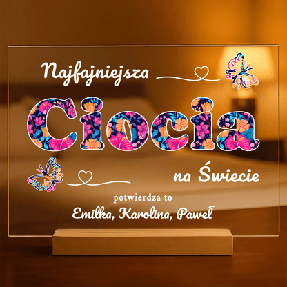 Najfajniejsza ciocia - Druk na szkle, spersonalizowany prezent dla cioci - idamell.com