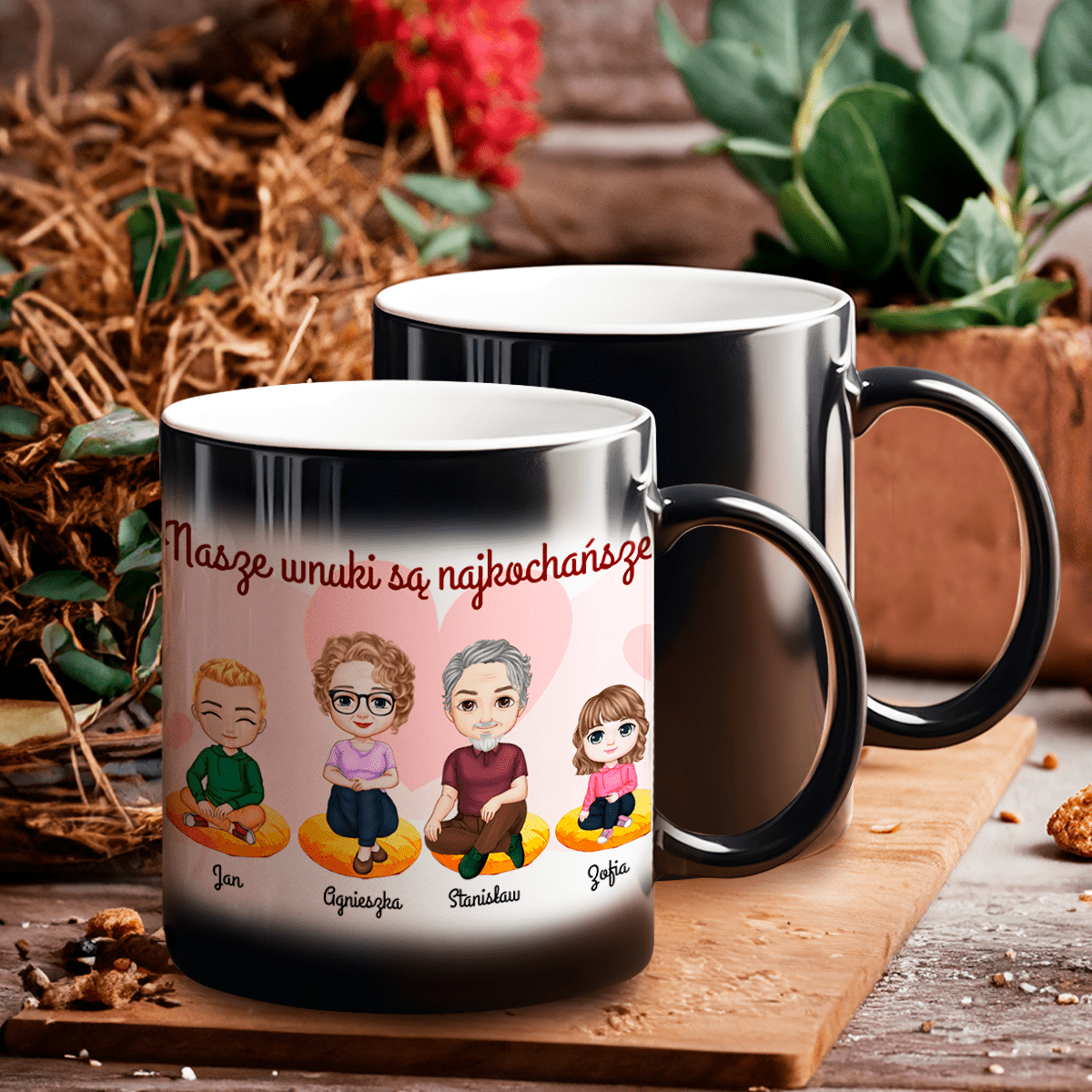 Najkochańsze wnuki Clipart - 1x Kubek magiczny z nadrukiem, spersonalizowany prezent dla dziadków - idamell.com