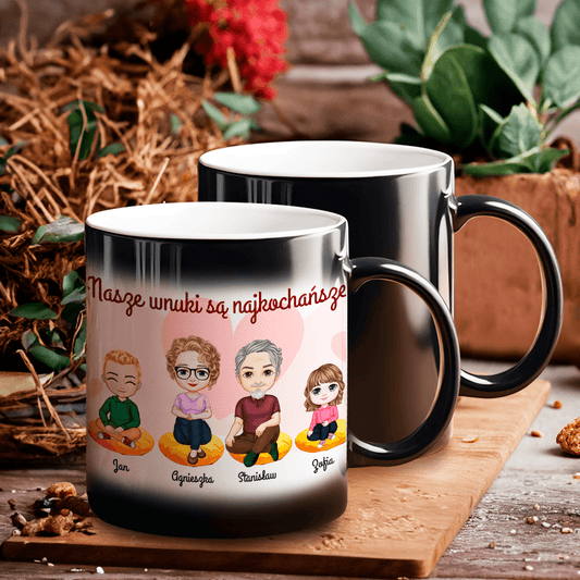 Najkochańsze wnuki Clipart - 1x Kubek magiczny z nadrukiem, spersonalizowany prezent dla dziadków - idamell.com