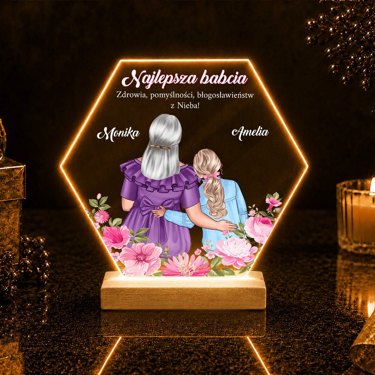 Najlepsza babcia Clipart + napisy - Druk na szkle, spersonalizowany prezent dla babci - idamell.com