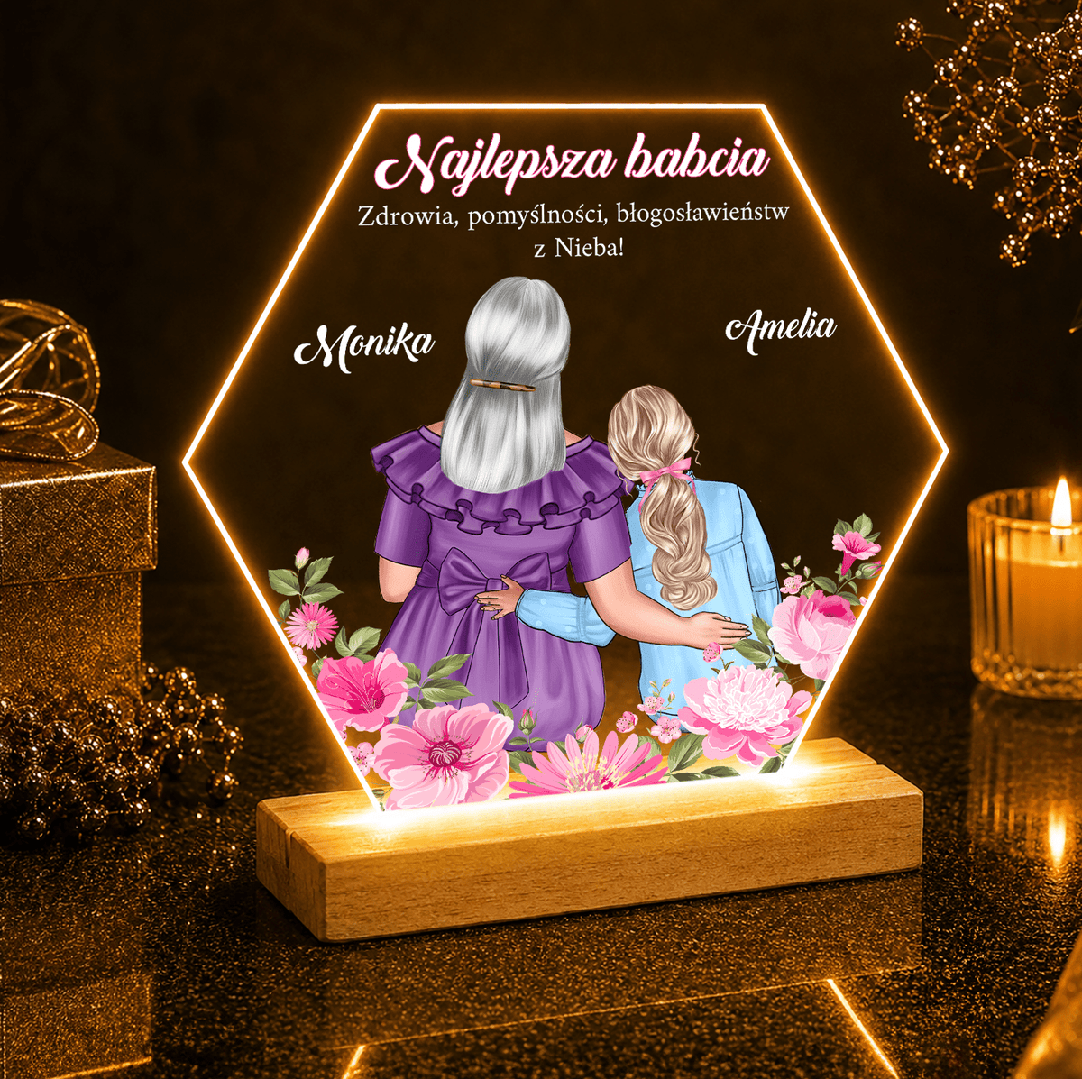 Najlepsza babcia Clipart + napisy - Druk na szkle, spersonalizowany prezent dla babci - idamell.com