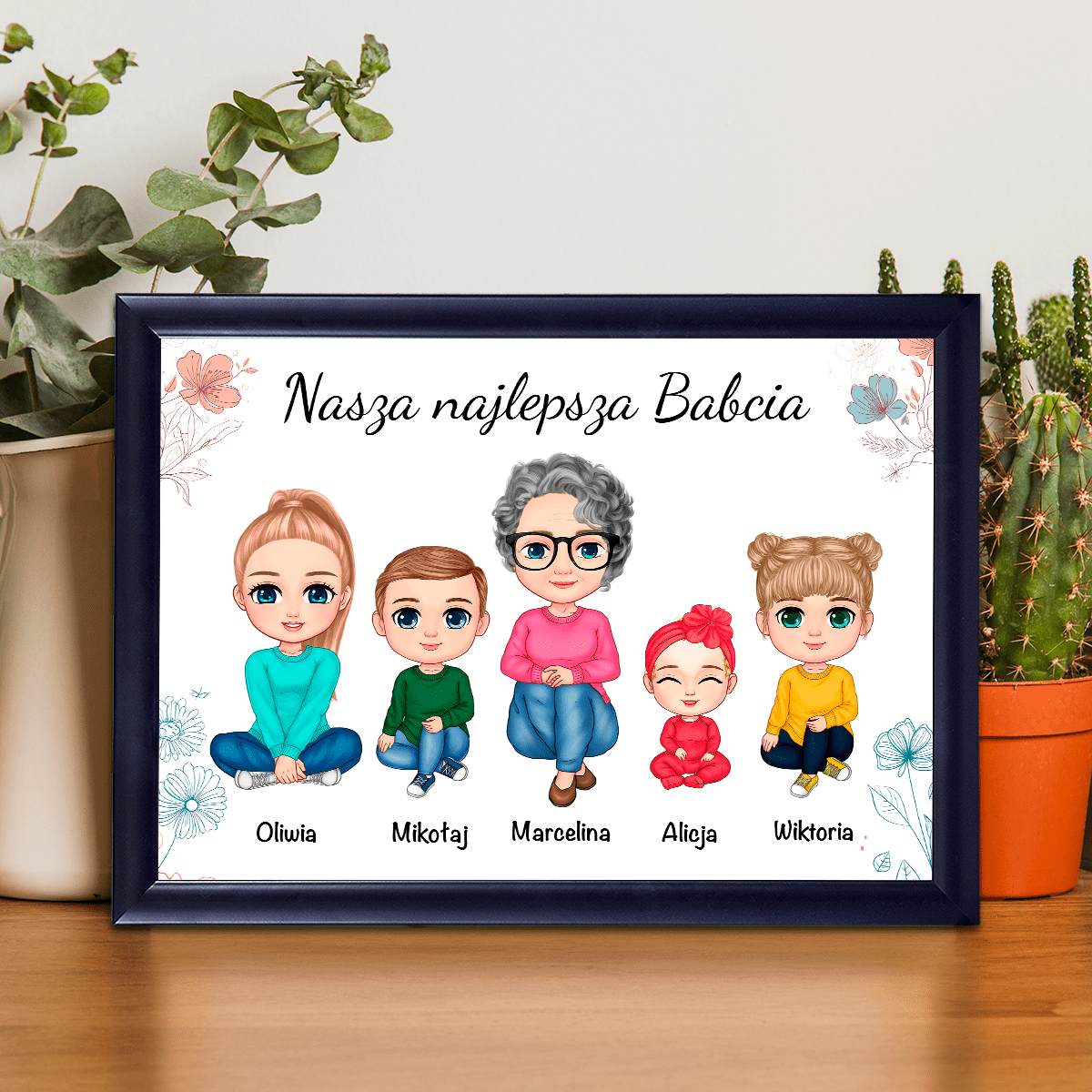 Najlepsza babcia i wnuki Clipart - Druk na szkle, spersonalizowany prezent dla babci - idamell.com