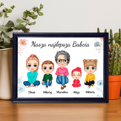 Najlepsza babcia i wnuki Clipart - Druk na szkle, spersonalizowany prezent dla babci - idamell.com