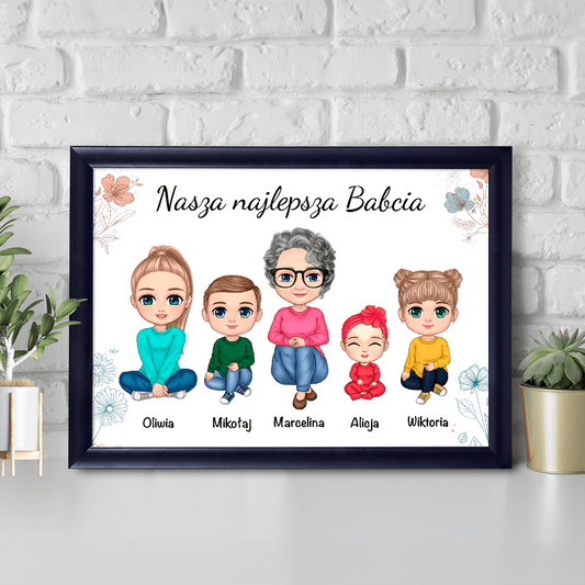 Najlepsza babcia i wnuki Clipart - Druk na szkle, spersonalizowany prezent dla babci - idamell.com