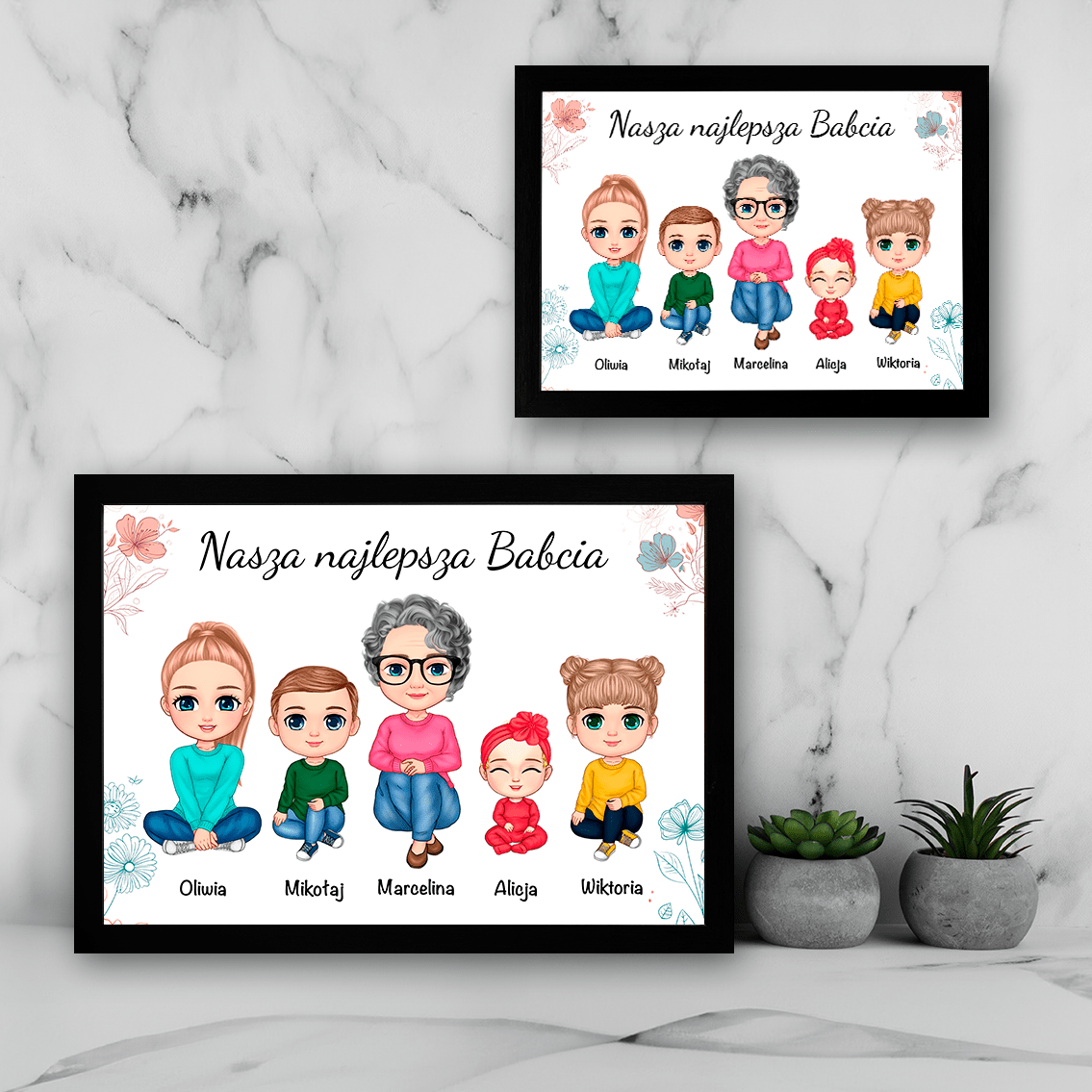 Najlepsza babcia i wnuki Clipart - Druk na szkle, spersonalizowany prezent dla babci - idamell.com