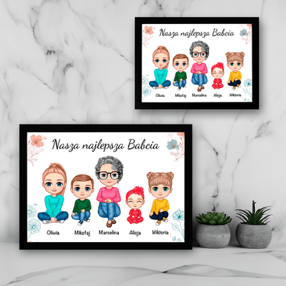 Najlepsza babcia i wnuki Clipart - Druk na szkle, spersonalizowany prezent dla babci - idamell.com