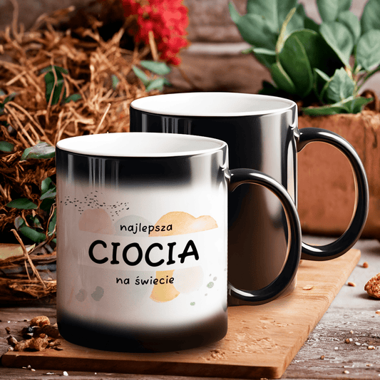 Najlepsza ciocia - 1x Kubek magiczny z nadrukiem, spersonalizowany prezent dla cioci - idamell.com