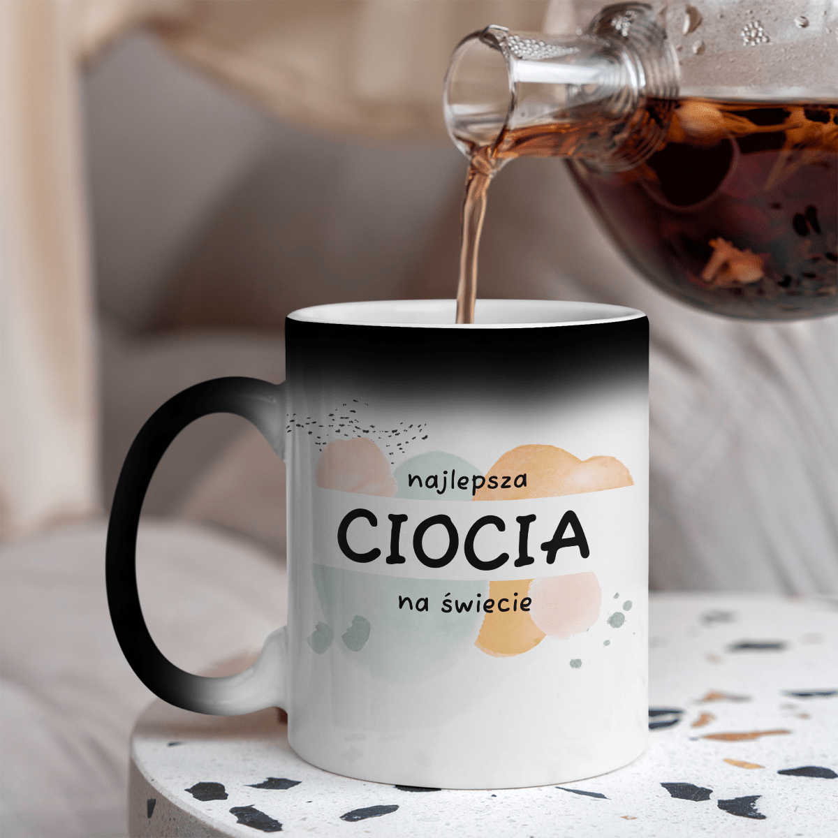 Najlepsza ciocia - 1x Kubek magiczny z nadrukiem, spersonalizowany prezent dla cioci - idamell.com