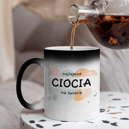 Najlepsza ciocia - 1x Kubek magiczny z nadrukiem, spersonalizowany prezent dla cioci - idamell.com