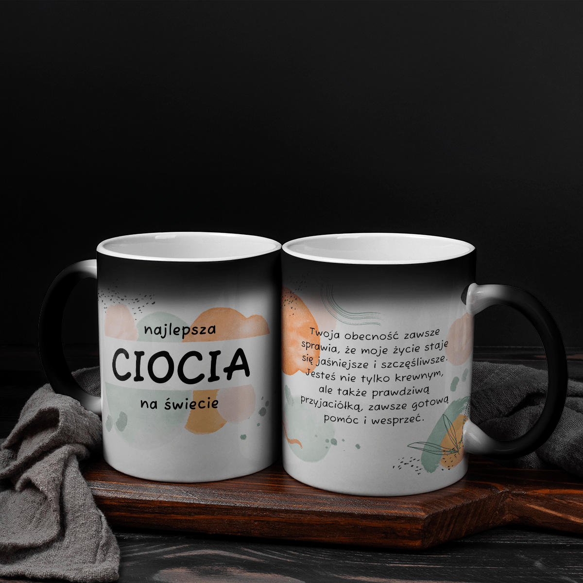 Najlepsza ciocia - 1x Kubek magiczny z nadrukiem, spersonalizowany prezent dla cioci - idamell.com