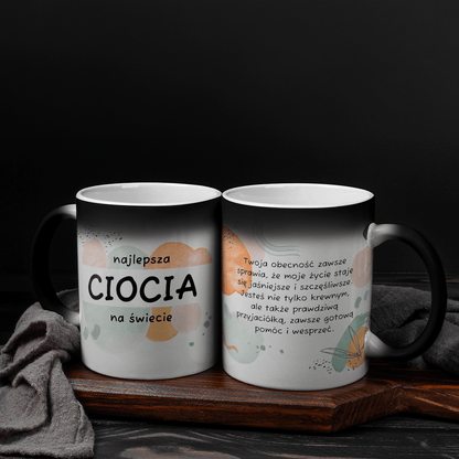 Najlepsza ciocia - 1x Kubek magiczny z nadrukiem, spersonalizowany prezent dla cioci - idamell.com
