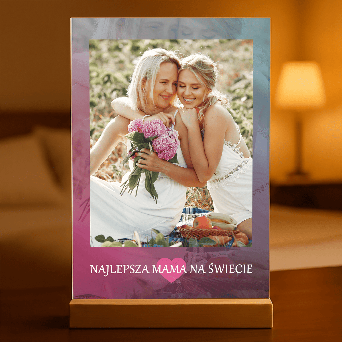 Najlepsza mama + gradient - Druk na szkle, spersonalizowany prezent dla mamy - idamell.com