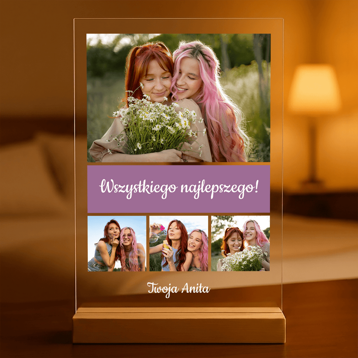 Najlepsze życzenia od przyjaciółki - Druk na szkle, spersonalizowany prezent dla przyjaciółki - idamell.com