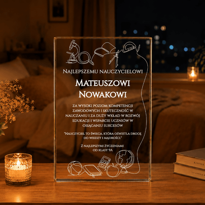 Najlepszemu nauczycielowi - Druk na szkle, spersonalizowany prezent dla nauczyciela - idamell.com