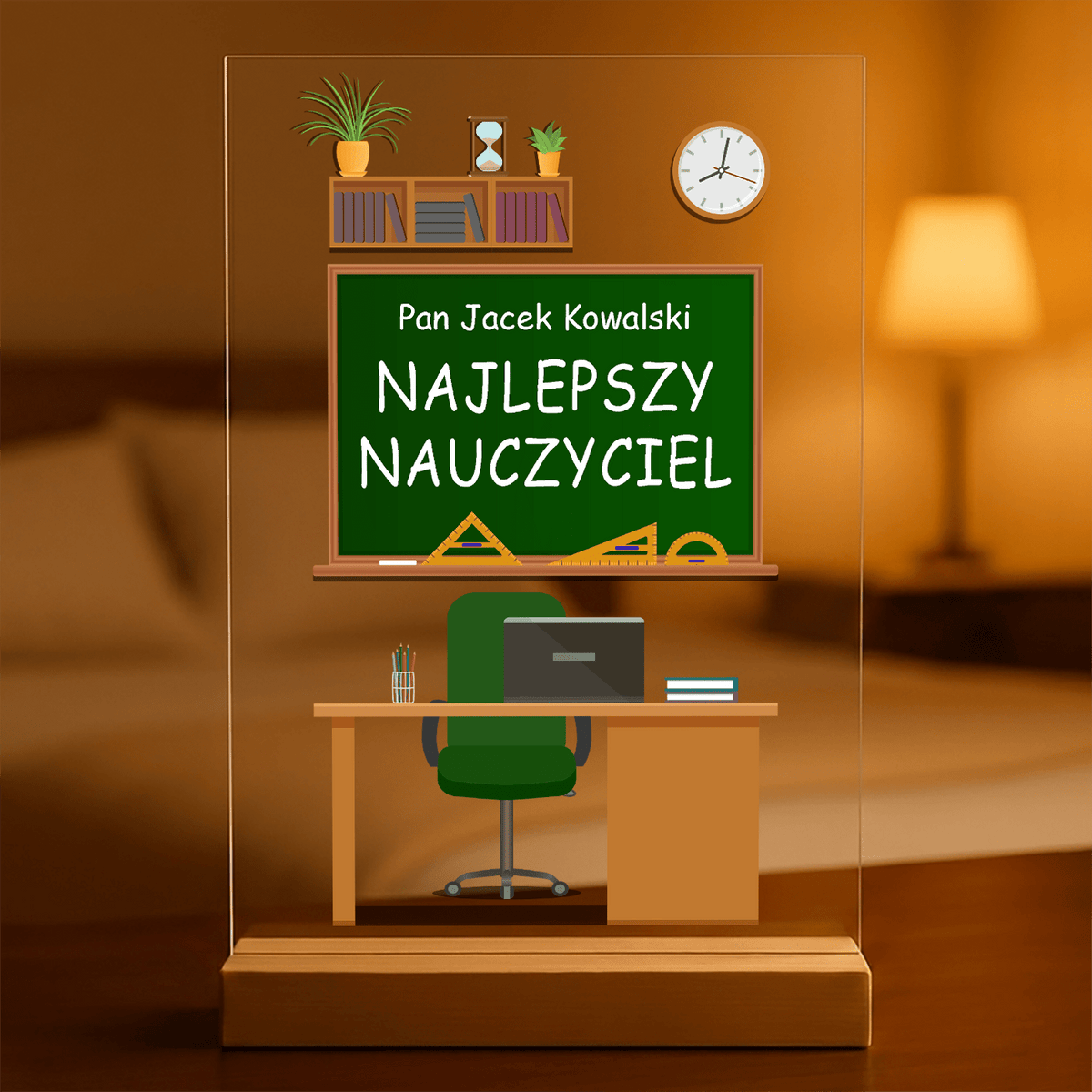 Najlepszy nauczyciel - Druk na szkle, spersonalizowany prezent dla nauczyciela - idamell.com