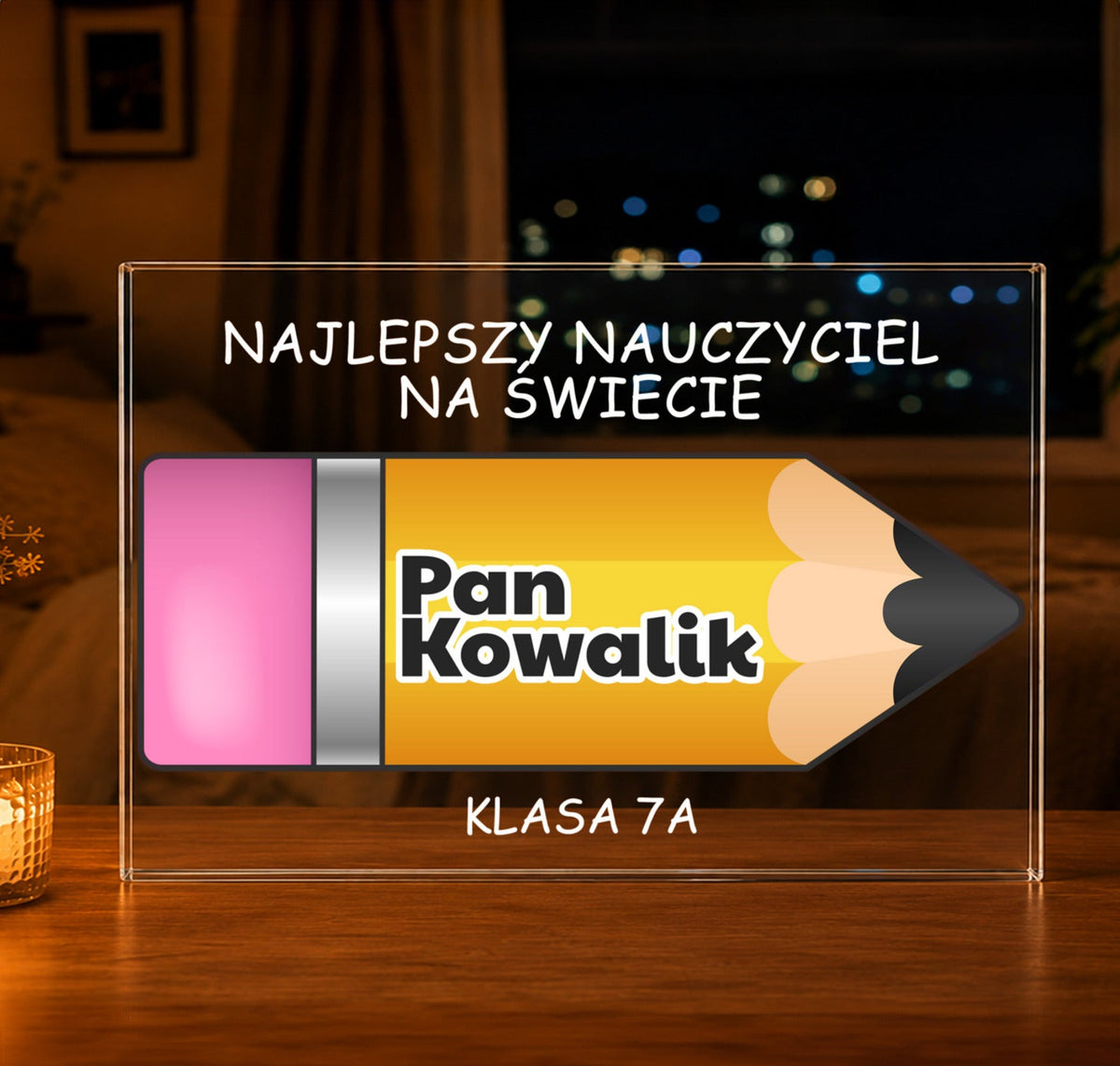 Najlepszy nauczyciel ołówek - Druk na szkle, spersonalizowany prezent dla nauczyciela - idamell.com