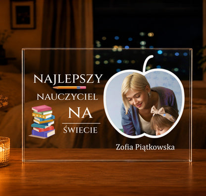 Najlepszy nauczyciel zdjęcie + tekst - Druk na szkle, spersonalizowany prezent dla nauczyciela - idamell.com