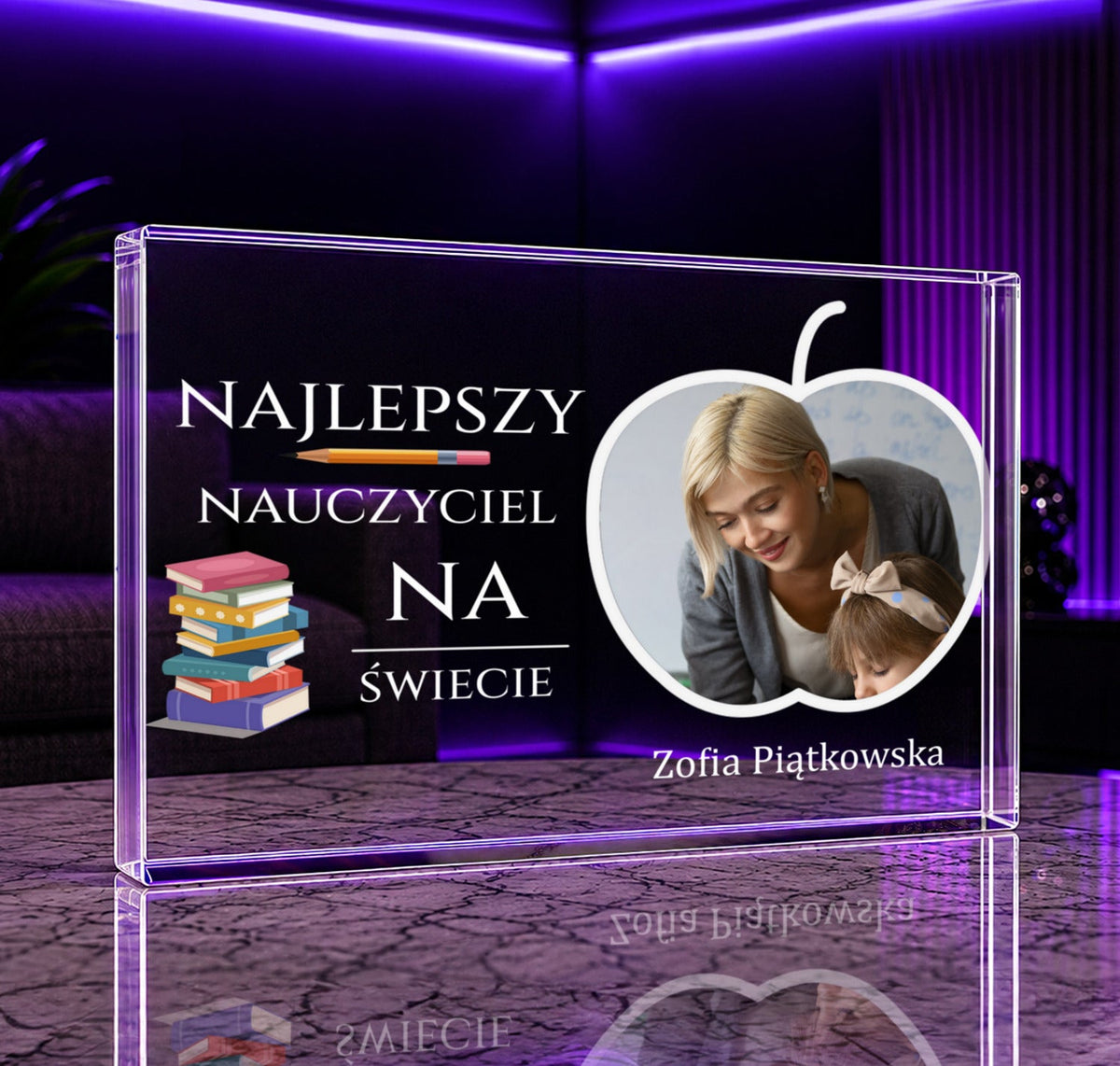 Najlepszy nauczyciel zdjęcie + tekst - Druk na szkle, spersonalizowany prezent dla nauczyciela - idamell.com