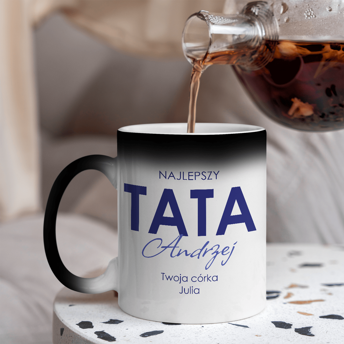 Najlepszy tata - 1x Kubek magiczny z nadrukiem, spersonalizowany prezent dla taty - idamell.com