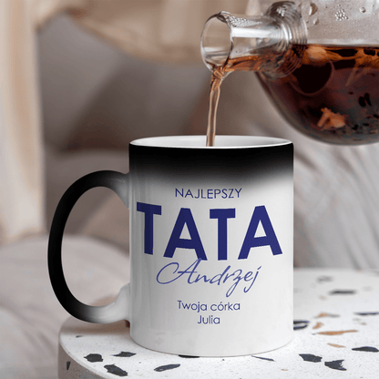 Najlepszy tata - 1x Kubek magiczny z nadrukiem, spersonalizowany prezent dla taty - idamell.com