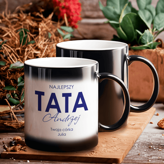 Najlepszy tata - 1x Kubek magiczny z nadrukiem, spersonalizowany prezent dla taty - idamell.com