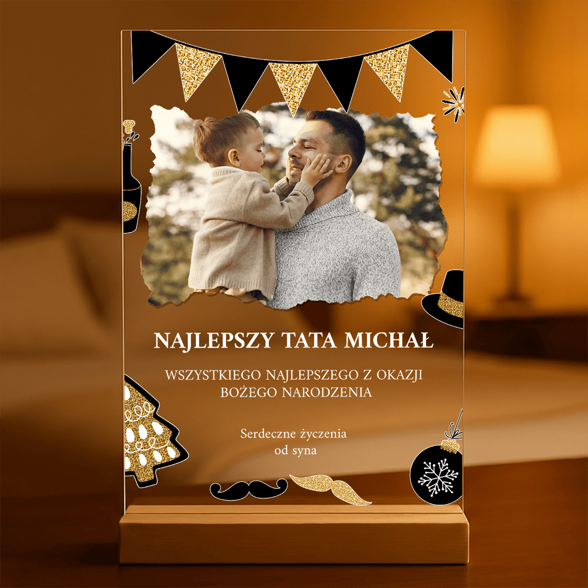 Najlepszy tata + imię - Druk na szkle, spersonalizowany prezent dla taty - idamell.com