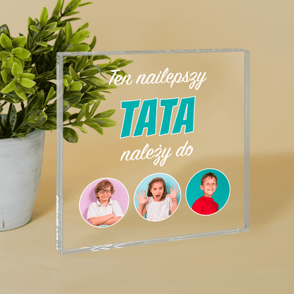 Najlepszy tata należy do... - Druk na kwadratowym szkle, spersonalizowany prezent dla taty - idamell.com