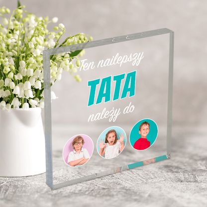 Najlepszy tata należy do... - Druk na kwadratowym szkle, spersonalizowany prezent dla taty - idamell.com