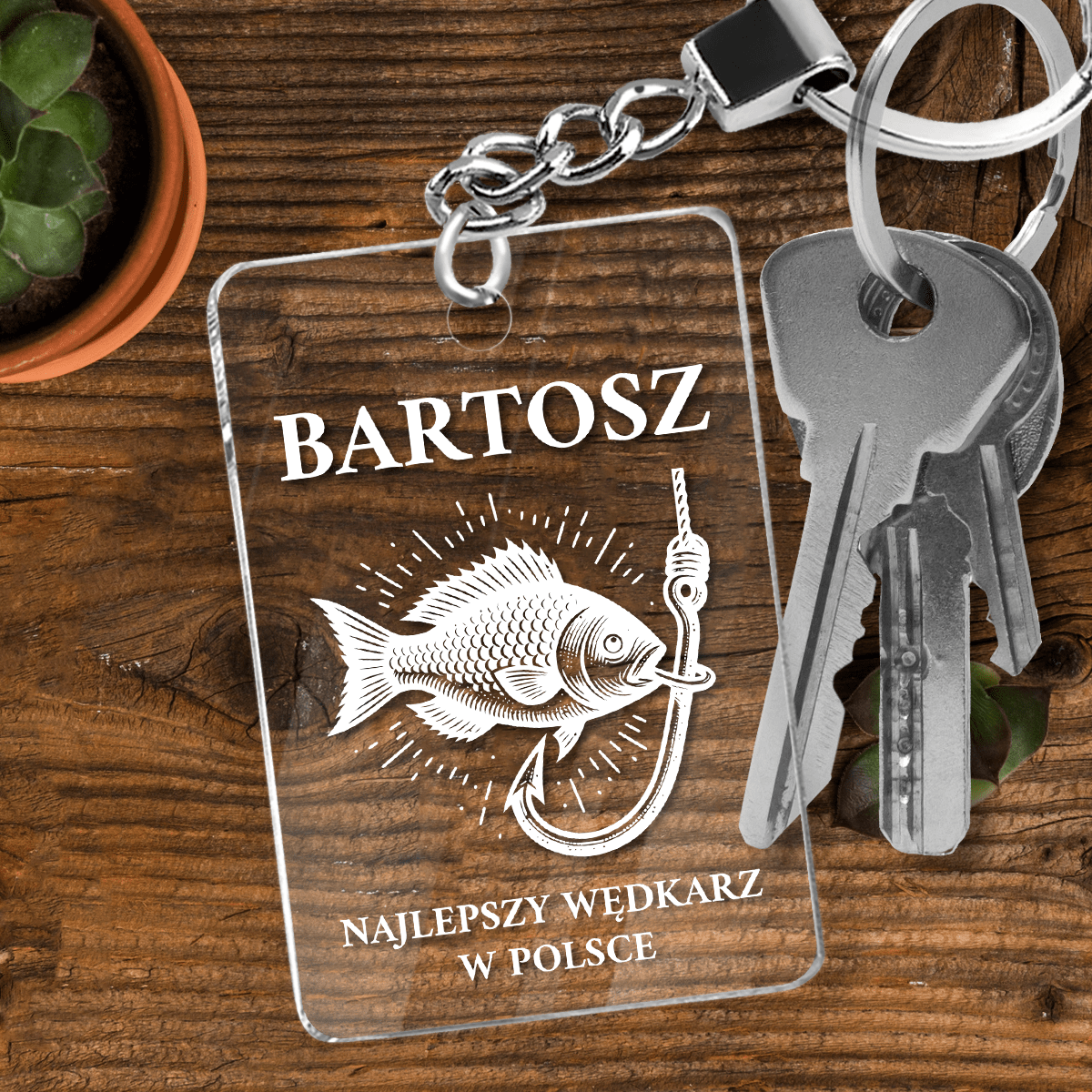 Najlepszy wędkarz - brelok do kluczy, spersonalizowany prezent dla mężczyzny - idamell.com
