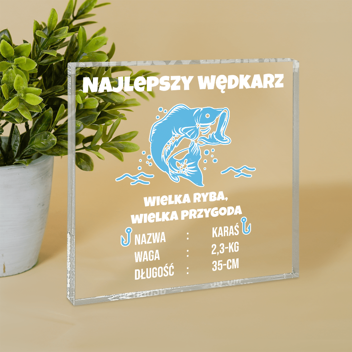 Najlepszy wędkarz - Druk na kwadratowym szkle, spersonalizowany prezent dla niego - idamell.com