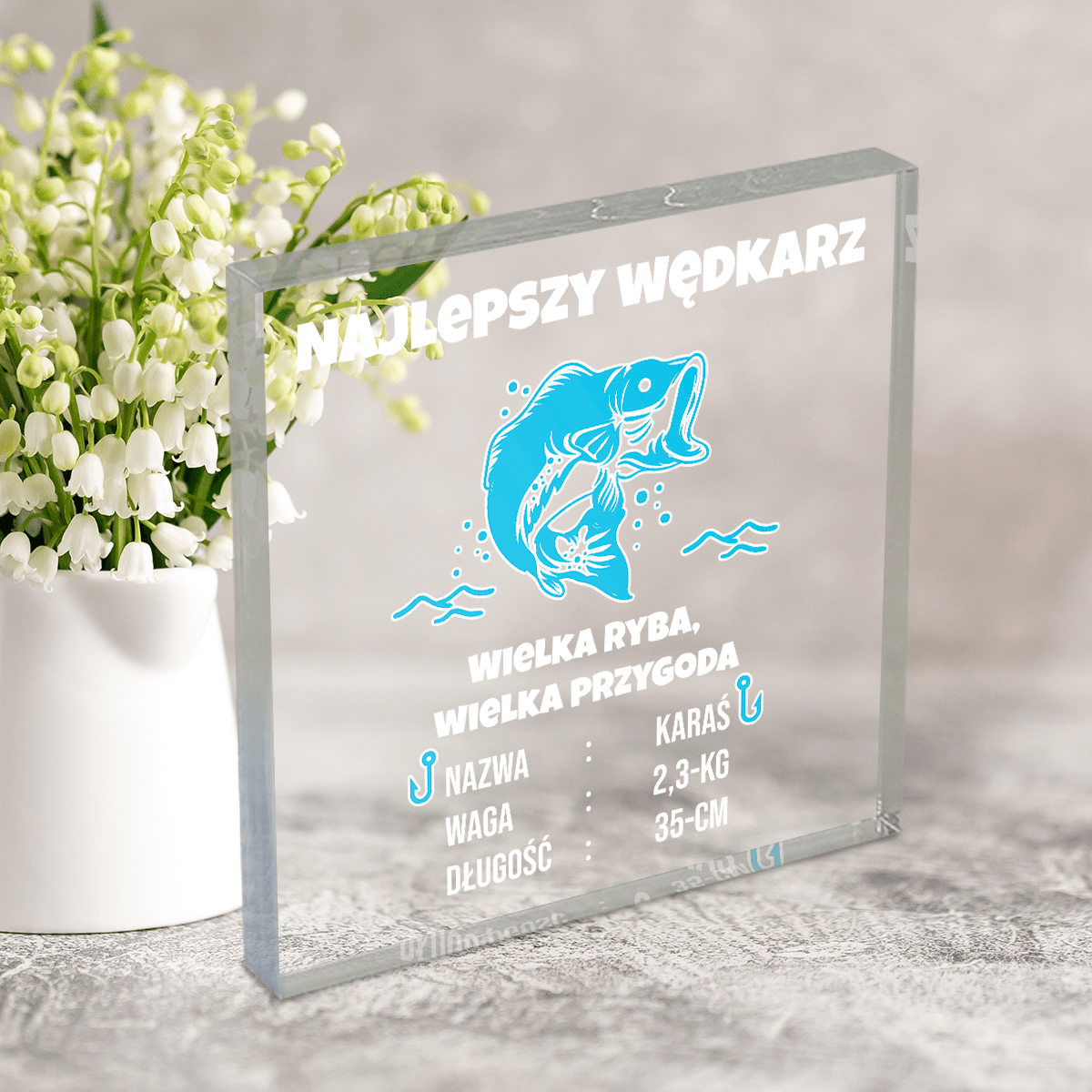 Najlepszy wędkarz - Druk na kwadratowym szkle, spersonalizowany prezent dla niego - idamell.com
