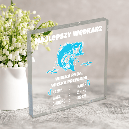Najlepszy wędkarz - Druk na kwadratowym szkle, spersonalizowany prezent dla niego - idamell.com