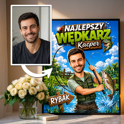Najlepszy wędkarz ilustracja - plakat, spersonalizowany prezent dla wędkarza - idamell.com