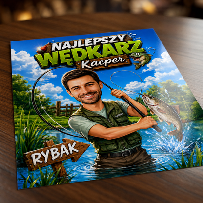 Najlepszy wędkarz ilustracja - plakat, spersonalizowany prezent dla wędkarza - idamell.com