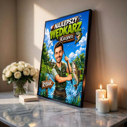 Najlepszy wędkarz ilustracja - plakat, spersonalizowany prezent dla wędkarza - idamell.com