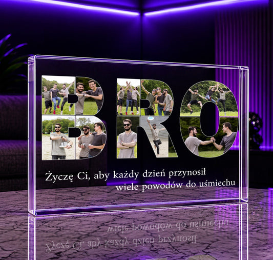 Napis BRO kolaż - Druk na szkle, spersonalizowany prezent dla brata - idamell.com