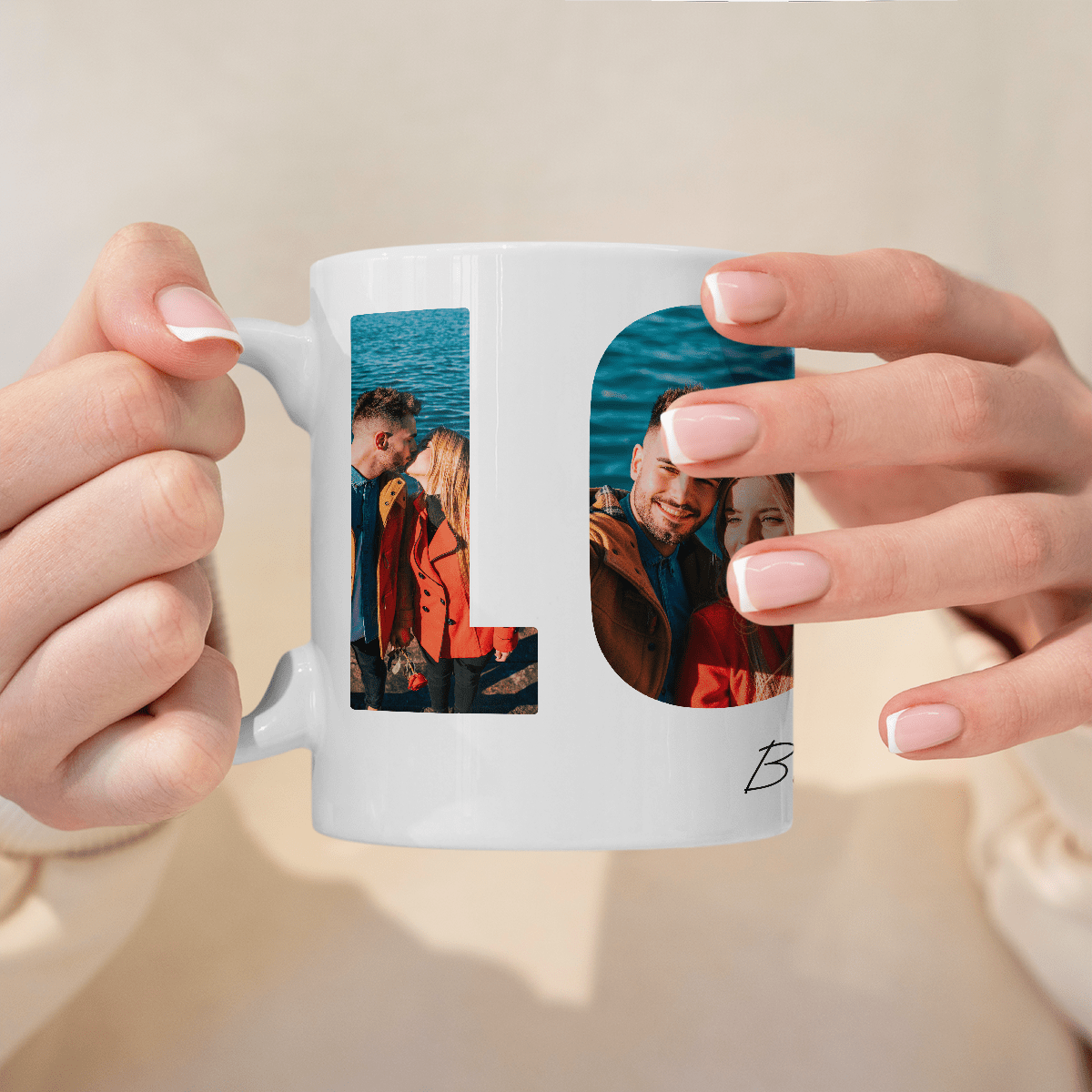 Napis Love + imiona - 1x Kubek z nadrukiem, spersonalizowany prezent dla pary - idamell.com