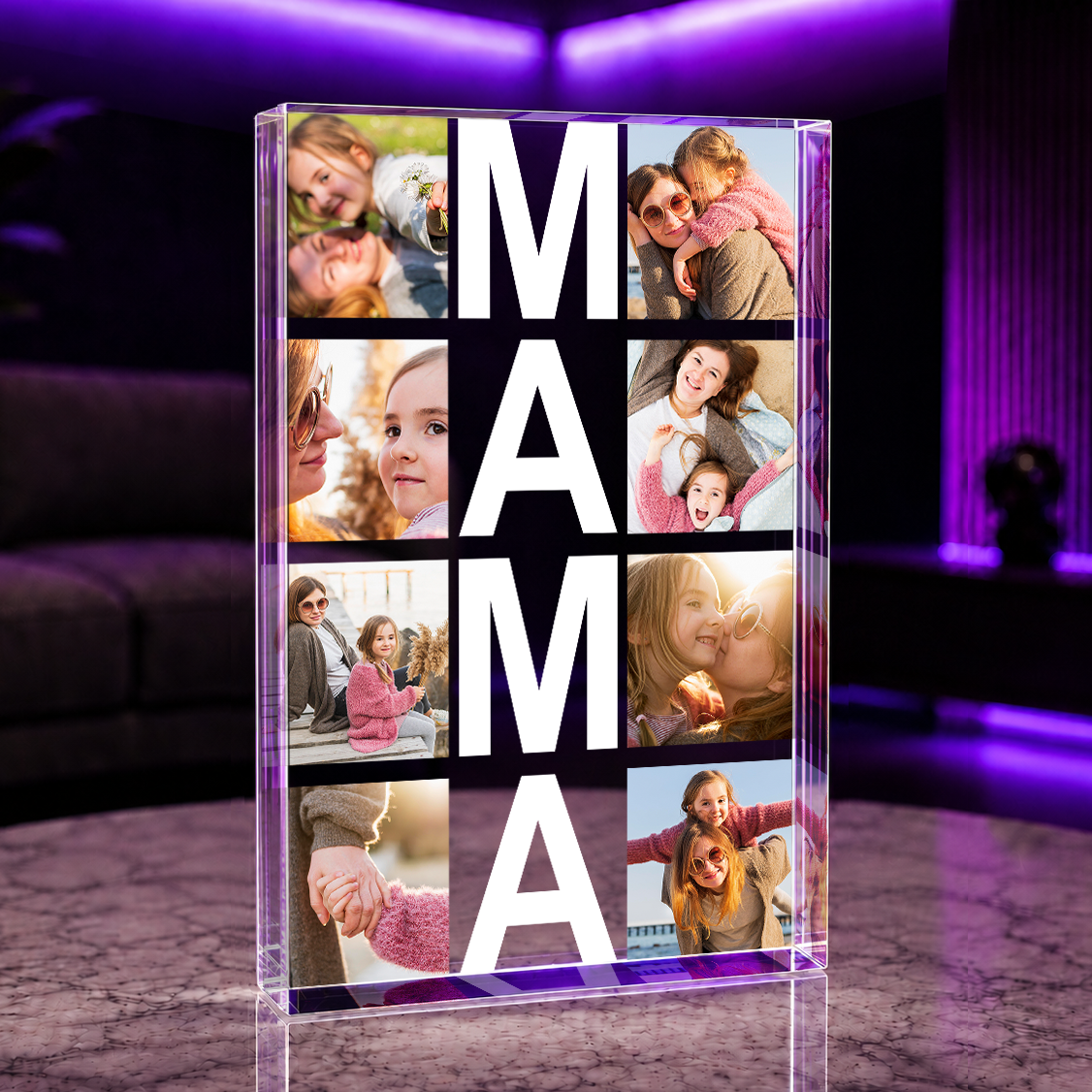 Napis MAMA + fotokolaż - Druk na szkle, spersonalizowany prezent dla mamy - idamell.com
